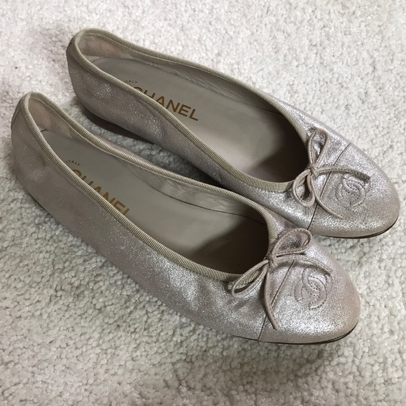 CHANEL Shoes - Authentic Chanel metallic beige ballet flats 8.5